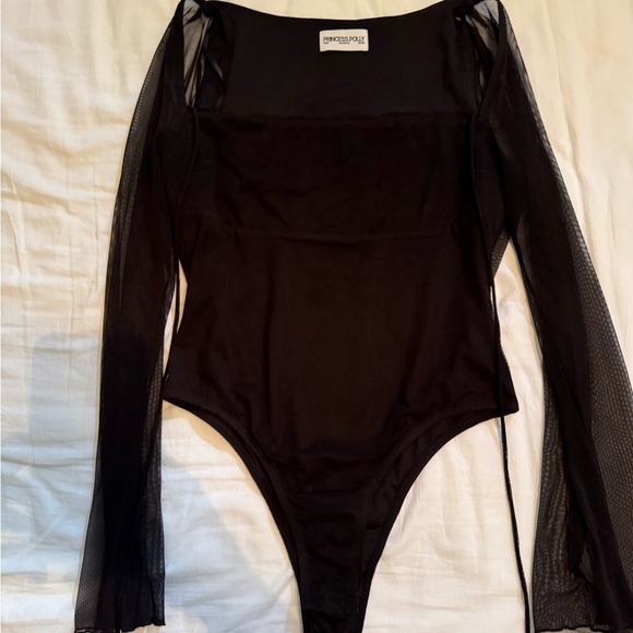 Black Sheer sleeved Long Sleeve Bodysuit - Picture 3 of 4